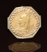 An 1892 gold full sovereign in 9ct gold mount, 16.9g, size O