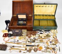 A collection of costume jewellery including cufflinks, vintage earrings, diamanté necklace,