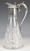 Elizabeth II hallmarked silver mounted cut glass claret jug, Birmingham 1987, maker Barker Ellis