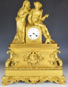 Vincenti French gilt metal mantel clock, the two train movement striking on a bell, surmounted by