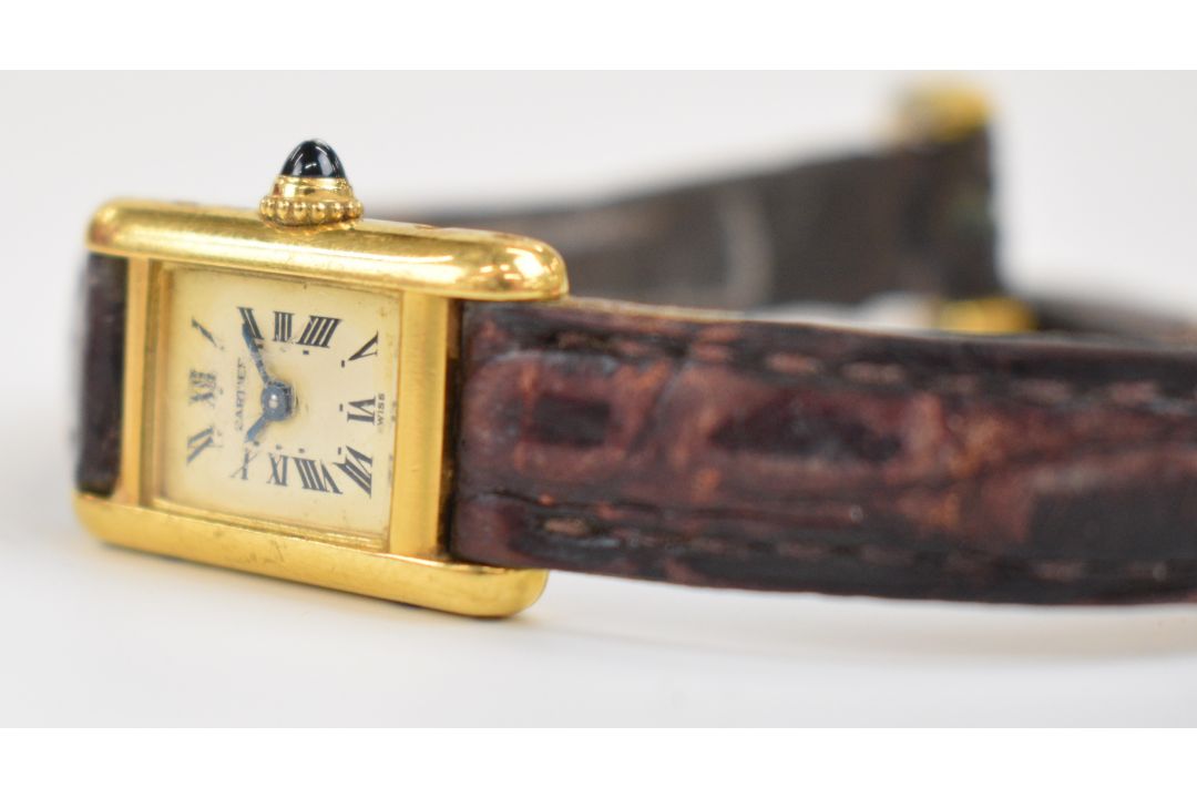 Cartier Tank 18ct gold ladies wristwatch ref. 828001 with blued hands, black Roman numerals, - Image 8 of 14