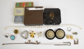 A collection of jewellery including two pairs of Victorian set paste earrings, crystal necklace,