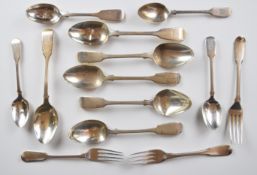 Georgian and later fiddle pattern hallmarked silver cutlery comprising a set of six dessert