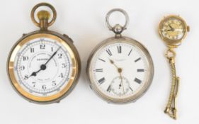 Three watches comprising a 9ct gold ladies wristwatch with blued hands, Arabic numerals and mother