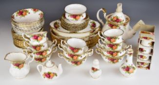 Royal Albert dinner and teaware decorated in the Old Country Roses pattern, including teapot and set