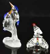 Two Swarovski figures Puppet Clown and Malachite Kingfishers, largest 10cm tall.
