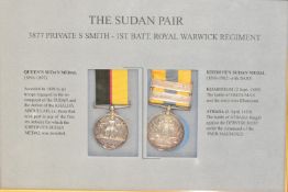 'The Sudan Pair' framed and glazed medal comprising Queen's Sudan Medal and Khedive's Sudan Medal