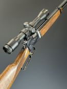 Miroku ML-22 .22 Winchester style underlever-action rifle with engraved action, chequered grip and