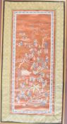 Chinese figural embroidery, framed and glazed, 68 x 33cm