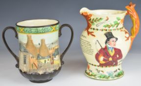 Crown Devon John Peel musical jug and a Royal Doulton loving cup, tallest 19cm