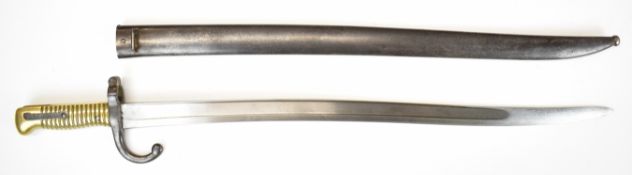 French 1866 pattern chassepot bayonet with some stamps to ricasso and quillon, a 57cm yataghan blade