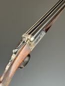 AYA 28 bore side by side shotgun with named and engraved locks, border engraved underside and