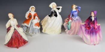 Five Royal Doulton figurines comprising Sweet Anne, Blithe Morning, Noelle, The Ermine Coat and