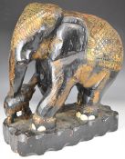 Vintage ebonised, carved and bejewelled Indian elephant with rhinestone type decoration, H50cm