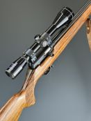 CZ 511 .22 semi-automatic rifle with chequered semi-pistol grip and forend, leather sling, multi-