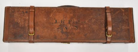 Frederick Baker leather bound oak shotgun carry case with fitted interior and 'Frederick T Baker Gun