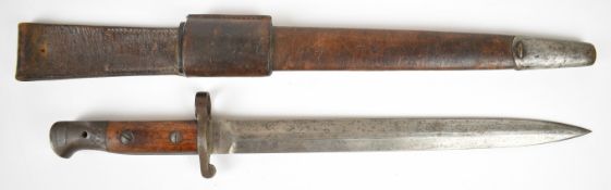 British 1903 pattern Lee Enfield bayonet with some good stamps to the ricasso, wooden grips, 30.