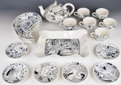 Venezia Castello tea set decorated with a Picasso / abstract design, seventeen pieces, tallest 23cm
