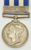 British Army Egypt Medal 1882-89 with clasp for Suakin 1885 named to 3744 Gunner T Costello, 5/1st