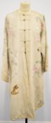 Late 19th/20thC Chinese embroidered silk coat with pink flower and bird decoration and engraved
