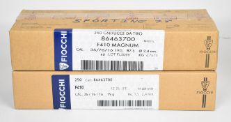 Five hundred .410 Fiocchi F410 and F410 Magnum 19g 7.5 shot shotgun cartridges, all in original