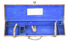 Elizabth Fletcher of Gloucester canvas and leather bound gun case with fitted interior and 'E