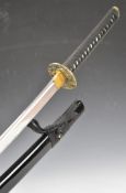 Japanese Samurai sword with bound grip, two menuki, decorated tsuba and 73cm blade, together with