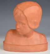 Marie-Anne Cranney Franceschi terracotta bust of a young girl, signed to base verso, H17cm