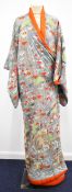 Late 19th/20thC Chinese coat or robe profusely decorated embroidered flora and fauna including