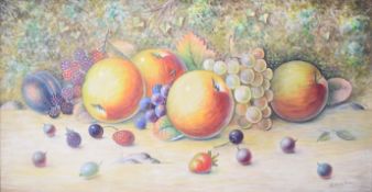 H Ayrton ex Royal Worcester artist watercolour of painted fruit, signed lower right, 22 x 42cm