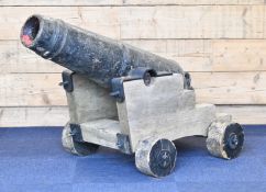 George III 12 PDR cast iron Naval cannon or carronade with 46 inch tapered barrel marked 'MMM 1809