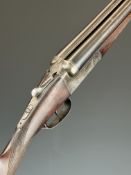 AYA No. 4 12 bore side by side ejector shotgun with named and engraved locks, engraved underside,