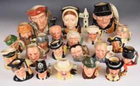 Twenty two Royal Doulton character jugs including Yachtsman, The Angler, Airman, Graduate, King