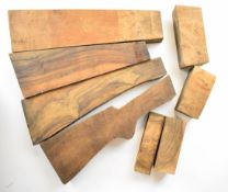Eight figured walnut shotgun or rifle stock, forend and stock extension blanks, the stock blanks