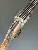 William Evans 12 bore side by side ejector shotgun with named and engraved locks, scrolling