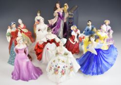 Thirteen Royal Doulton, Franklin Mint, Coalport and Wedgwood figurines including limited edition