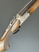 Lanber 12 bore over and under ejector shotgun with engraved birds surrounded by scrolling decoration