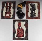 Keramos-Wien mid century modern African lady wall plaque with raffia decoration, model no 2773 and