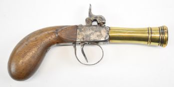 Unnamed percussion hammer action pocket pistol with shaped wooden grip, underside stamped '26' and