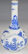 19th / 20thC Chinese blue and white vase decorated with antiques, scroll, flora and fauna, H21cm