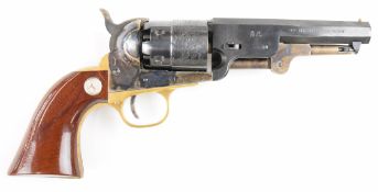 Pietta .44 six-shot single-action percussion revolver with engraved scenes of ships to the cylinder,