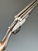 WW Greener 12 bore side by side shotgun with named and engraved locks, engraved underside, trigger