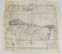 WW2 silk escape map titled Cyrenaica, North Africa, 46 x 53cm