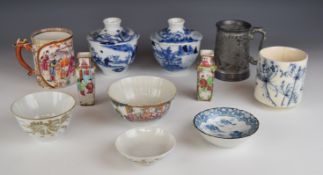 Collection of Chinese / Japanese ceramics including a pair of Canton vases, bowls etc, tallest 10.