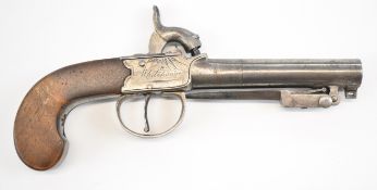 R Whitehouse of London percussion hammer action pocket pistol with sprung bayonet, named and