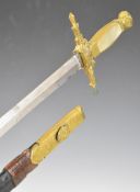 Continental sword with brass hilt, decorative dog heads to cross guard, 77cm double edged blade