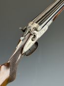 San Marco 12 bore side by side hammer action shotgun with engraved birds to the locks, engraved