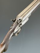 George Edward Lewis 12 bore side by side hammer action shotgun with named and engraved locks,