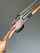 Baikal IJ-58 MAE 12 bore side by side shotgun with deep engraving of of a stag and deer to the