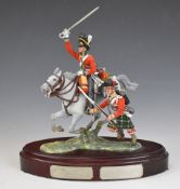 Waterloo interest pewter figures on plinth 'Trooper 2nd or Royal North British Dragoons 1815' and '